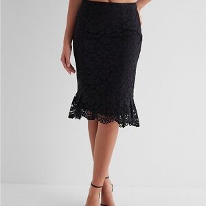 Express High Waisted Lace Peplum Midi Pencil Skirt — Black, Size 14